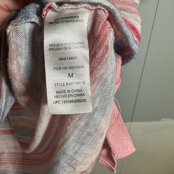 Democracy Top Womens Medium Pink Multicolor Striped Short Sleeve With Side Ties - Picture 4 of 8